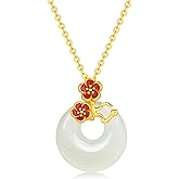 ZHOU LIU FU Sterling Silver Pendant Necklace White Jasper Peace Buckle Flower Necklace Lucky Simple Trendy Gifts for Women Mom Lover Birthday Aniversary 15.7-17.7Inch/40-45cm Y0615176