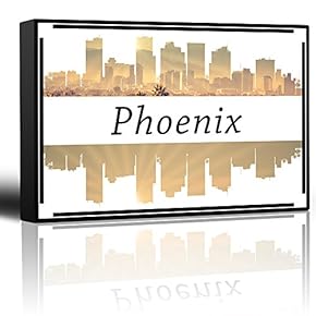 City Skyline Series - Phoenix - Colorful Urban Art - Sunsets and Silhouettes Famous Buildings and Landmarks - Canvas Art Home Art - 12x18 inches