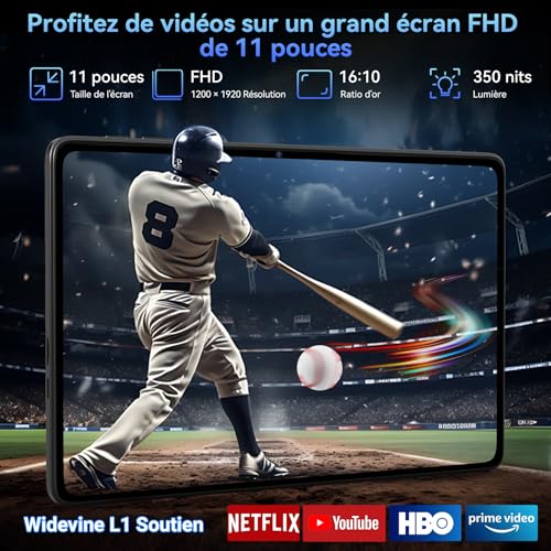 TABWEE Android 16 Tablette avec Clavier - 11 Pouces, 24Go+128Go(2To TF), Unisoc T615, 8000 mAh, 13 MP+5 MP, Gemini AI, Widevine L1, 5G WiFi, Claviers, Souris, Stylet et Tablette Tactile - Bleu