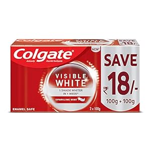 Colgate Visible White, teeth whitening Toothpaste with sparkling mint – 200gm Saver Pack