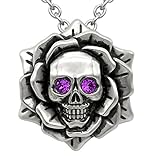 Skull Rose Birthstone Necklace With Swarovski