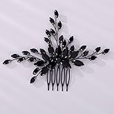 Kercisbeauty Black Rhinestones Beads Hair Comb Side Hair Pieces for Wedding Brides Bridesmaid Women Handmade Jewelry
