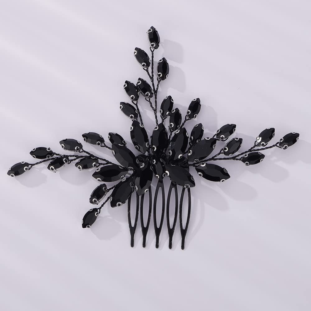 Kercisbeauty Vintage Black Crystal Beads Hair Comb for Women Girls Wedding Bridal Hair Jewelry Special Occasion Black Hairpiece