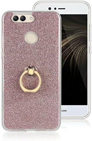 Huawei Nova 2 Plus Case,Bling Glitter Paper and Soft Clear TPU 2 in 1 Case with Rotary Ring Holder Stand Back Protective Cover for Huawei Nova 2 Plus
