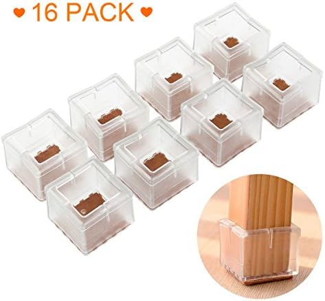 CIDEAS Chair Leg Feet Wood Floor Protectors Set, Felt Pads, Square 1-1/8 to 1-3/8" (Clear 16 Pack)