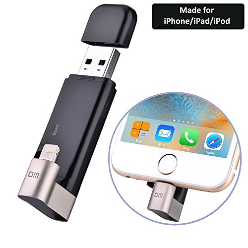 [MFI Apple Certified] LUCOG Lightning Port to USB 2.0 OTG Function 32GB i-Flash U-Disk / Floppy Flash Drive Made for iPhone 5s, 5c, 6s, 6 Plus, iPad Air, iPad Mini 2, 3, 4, iPod (32GB, Black)