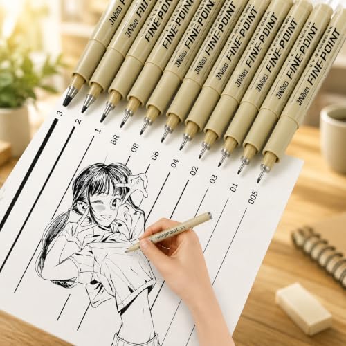 Kit 12 Canetas Nanquim Profissional para Desenho, Ilustração, Mangá e Line Art Desenho Técnico Artístico Lettering Brush Projetos Sakura Caligrafia Preto Premium