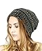NYfashion101 Exclusive Unisex Two Tone Warm Cable Knit Thick Slouch Beanie Cap, Black/Dark Beige