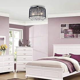 Black Mini Chandeliers Drum Gauze Crystal Modern Ceiling Light Fixture 3-Light for Bedroom Foyer 516hn7VE%2B5L