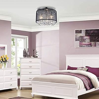 Black Mini Chandeliers Drum Gauze Crystal Modern Ceiling Light Fixture 3-Light for Bedroom Foyer 516hn7VE%2B5L