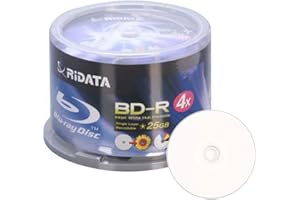 Ritek Ridata Blu-Ray (BD-R) White Inkjet Hub Printable 4X BD-R Media 25GB 50 Pack in Cake Box (BDR-254-RDIWN-CB50)