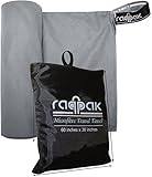 Microfiber Towel for Travel, Beach, Bath, Gym, Camping - XL Extra Large but Compact, Antibacterial and Quick Dry with small Carry Pouch (Gray, 60 x 30 Inches)