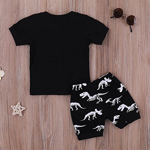 Hot Sale! Toddler Kids Baby Boys Dinosaur Pajamas Cartoon Print T Shirt Tops Shorts Outfits Set (Black, 2T)