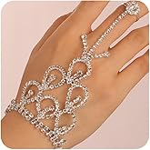 YERTTER Silver Rhinestone Sparkle Finger Ring Bracelet for women Hareness Wedding Brides Crystal Bracelet Anklet Accessories Slave Link with Ring Bracelet Party for Women (Style 7)