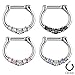 Shining Five-Gems 316L Surgical Steel Septum Clicker Ring(Sold Individually)