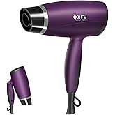 CONFU 1600W Small Portable Travel Hair Dryer with Folding Handle, Lightweight Hair Dryers for Women, Compact Hair Dryers with Nozzle, Mini Blow Dryer, Purple