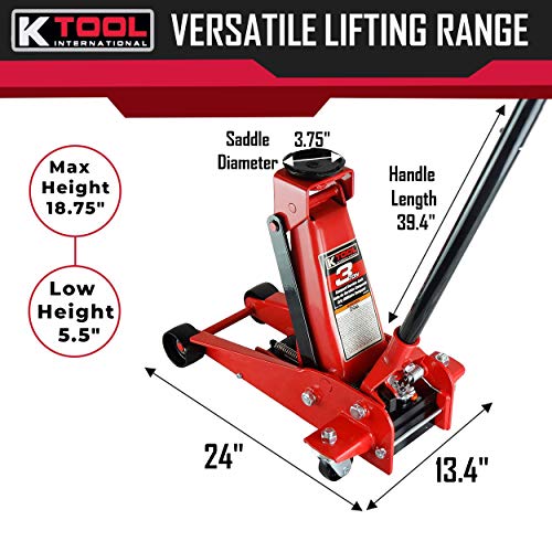 3 Ton Floor Jack Compact Service Jack Wide Lifting Range Jacks Cars and