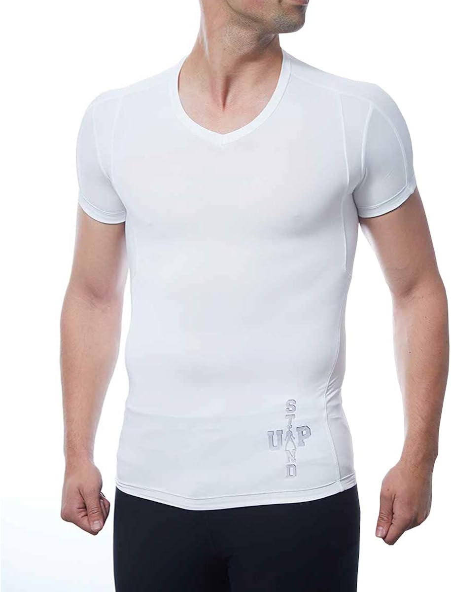DROPSKIP Men's Slimming Body Shaper Compression Shirt, Mens Undershirt Shapewear White: Clothing