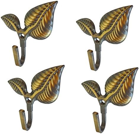 WISHAVE 4 Pcs Leaf Pattern Metal Shower Curtain Tieback Hooks Wall Decorative Hookbacks Clothes Coat Hat Home Storage Hangers Bronze Color