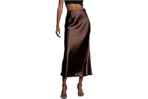 SOLY HUX Women's Elegant Satin Skirts High Waisted Flared Casual Work Office Fishtail Midi Skirt