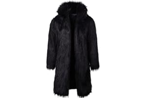 Colf Men's Fluffy Long Sleeve Faux Fur Coat Jacket Lapel Outwear Winter Parka Overcoat