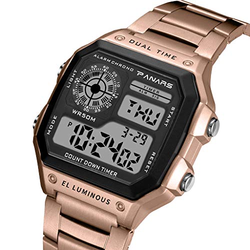 Electronic Watch Men's Waterproof Multi Function Sports Watch Square Fashion Electronic Watch (rose gold) - Thumbnail 4