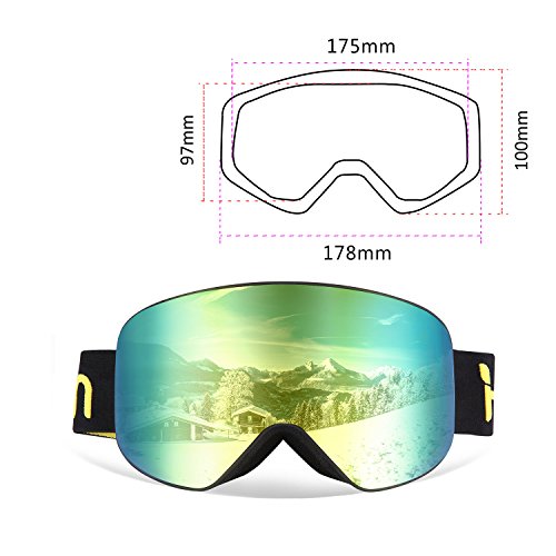 Ski Goggles, HAMSWAN Ski Snowboard Snow Goggles Anti-fog OTG UV400 Protection Detachable Double Lens for Winter Outdoor Sports (Gold-Plating)