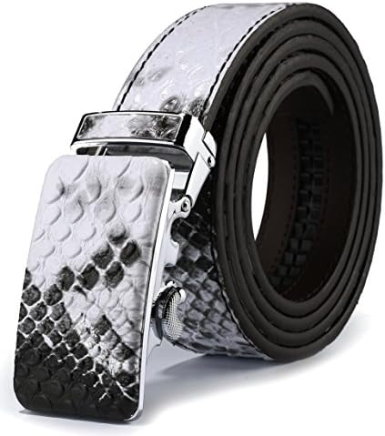 Xholding Men's Snakeskin Slide Automatic Buckle Ratchet Leather Dress Belt Wide 30mm 1 1/8"