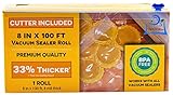 Vacuum Sealer Roll & Bag Cutter (8" x 100') 4 mil 100 Foot Embossed Bags by OutOfAir 33% Thicker, BPA Free, FDA Approved, Sous Vide, Commercial Grade, Works with All Machines