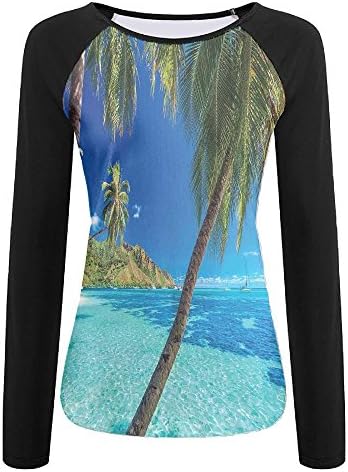 Weiding Image of A Tropical Island With The Palm Trees and Clear Sea Beach Women's Stretchy Long Sleeve Raglan Tshirt S