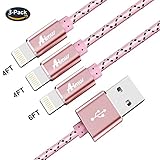 aimus lightning cable 3pack nylon braided usb charging cord for iphone charger x 8 8 plus 7 7 plus 6 6 plus 5 5s 5c se and other device 4ft4ft6ft rose gold