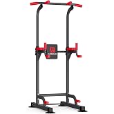 K KiNGKANG Power Tower Pull Up Bar Station for Home Gym Load 400 lbs | Dual-Knob Height Adjustment,4 Suction Cup Feet for Stability,Waterproof Leather Padding,2-Inch Commercial Carbon Steel Frame