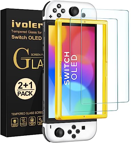 ivoler [2 Pack Screen Protector for Nintendo Switch OLED 7'', Anti Blue Light Glass Filter Protector Eyes Friendly Easy to Install with Guiding Frame Scratch Resistant Tempered Glass for Switch OLED…