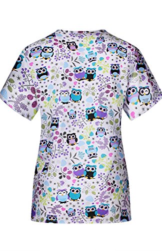 MedPro Women's Medical Scrub Set with Printed Wrap Top and Cargo Pants Purple Grey M - Thumbnail 3