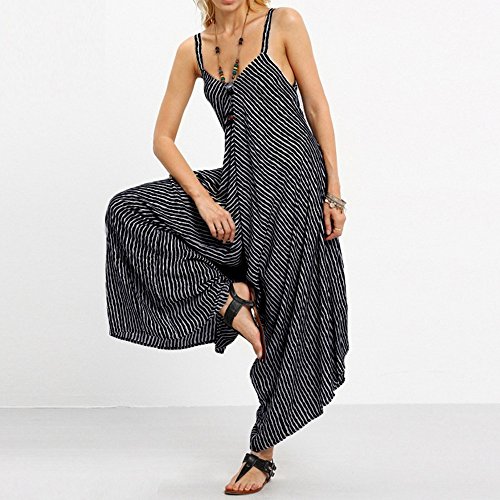 Corriee Plus Size Jumpsuits for Women Leisure Spaghetti Strap V Neck Stripe Baggy Jumpsuit Rompers Black