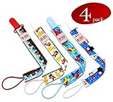 Baby Pacifier Clips, 4 Pacifier Clip Pack, Pacifier Holder for Boys, Polyester Construction, Plastic Clip, Perfect Baby Shower Gift