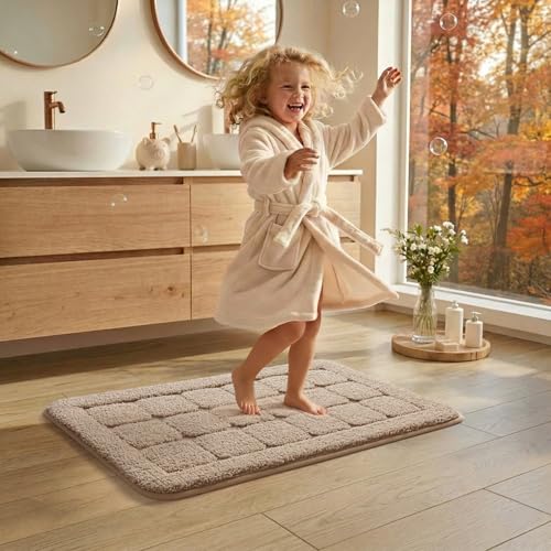 Color&Geometry Beige Bathroom Rugs Non Slip Washable 44x76 cm, Luxury Absorbent Bath Mats for Bathroom Floor, Sink, Bathtub, Thick Soft Shower Mat Outside Shower
