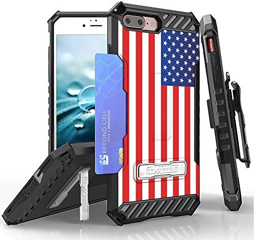 Iphone 7 Plus Case, PimpCase Durable Hybrid Rugged Full Body Protection Armor American Flag Phone Cover With Built In Kickstand Card Holder Screen Protector Holster Lanyard Loop