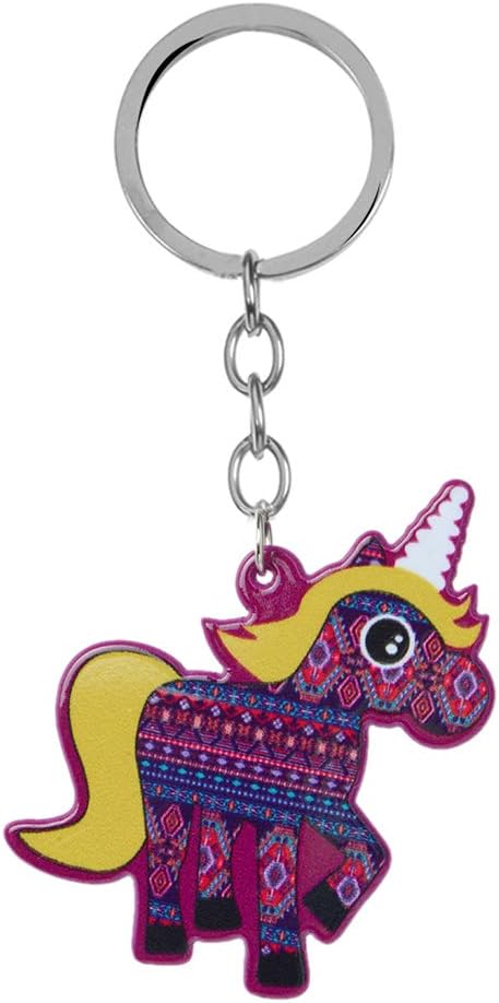 STRIPES® Pack of 2 Cute Pink Color Unicorn Head Design Key Chain and Bag Accessory (Printed On Both Side)