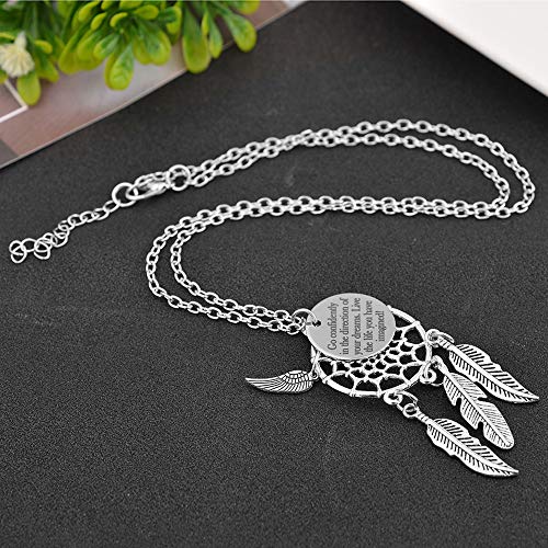 MJartoria Women's Dangling Feather Charms Filigree Tribal Dreamcatcher Pendant Chain Necklace (Go Confidently) - Thumbnail 2