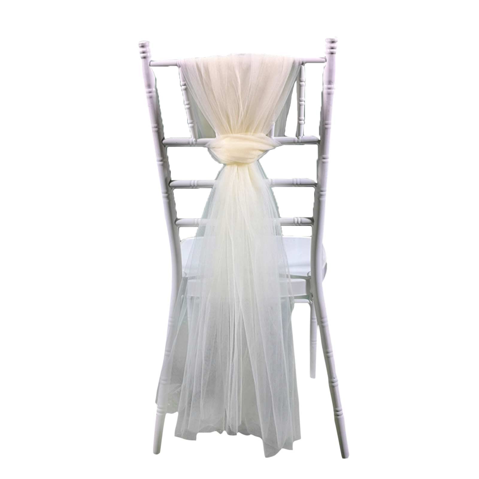 BELUAPI Set of 10 Mesh Yarn Chair Bows Sashes Tie Back Decorative,6.5 x 4.9ft Tulle Chair Cover Long Bow Ties Banquet Chair Sashes Bows Ties for Weddings Party Decoration
