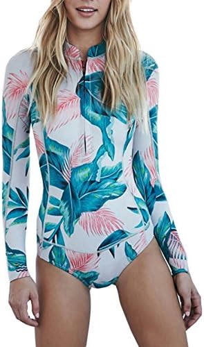 XIONGMEI Women's Zip Front Floral Printed Rash Guards Long Sleeve One Piece Swimsuit Swimwear Surfing Bathing Suits(1749Floral,S)