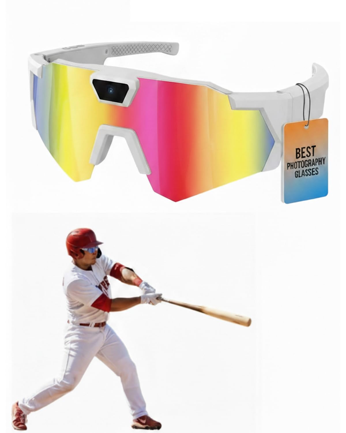 POV Sports Camera Glasses for Cycling Hiking Baseball, Wearable First Person Video Sunglasses for Outdoor Activity Recording