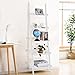Tangkula Ladder Shelf, 5-Tier Multifunctional Modern Wood Plant Flower Book Display Shelf, Home Office Storage Rack Leaning Ladder Wall Shelf (White, 1)