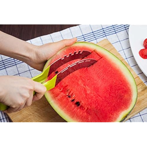 Premium Watermelon Slicer Corer & Server with Melon Baller and Fruit Carving Knife (2 in 1) - Slice Right Cutter for Melons, Pumpking & More - Easy to Use Fruit Tools Home & Kitchen, Kitchen & Dining, Kitchen Utensils & Gadgets, Fruit & Vegetable Tools, Melon Ballers