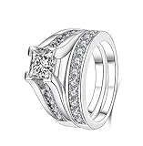 2pcs one Set Platinum Plated Engagement Ring with 2.1ct Princess Cut Clear Zirconia Wedding Rings for Women