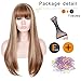 SiYi Long Light Brown Wig with Bangs Blonde Highlights Straight Synthetic Full Wig Heat Resistant Costume Wig for Women Girl and lady's hair natural color party hairstyle