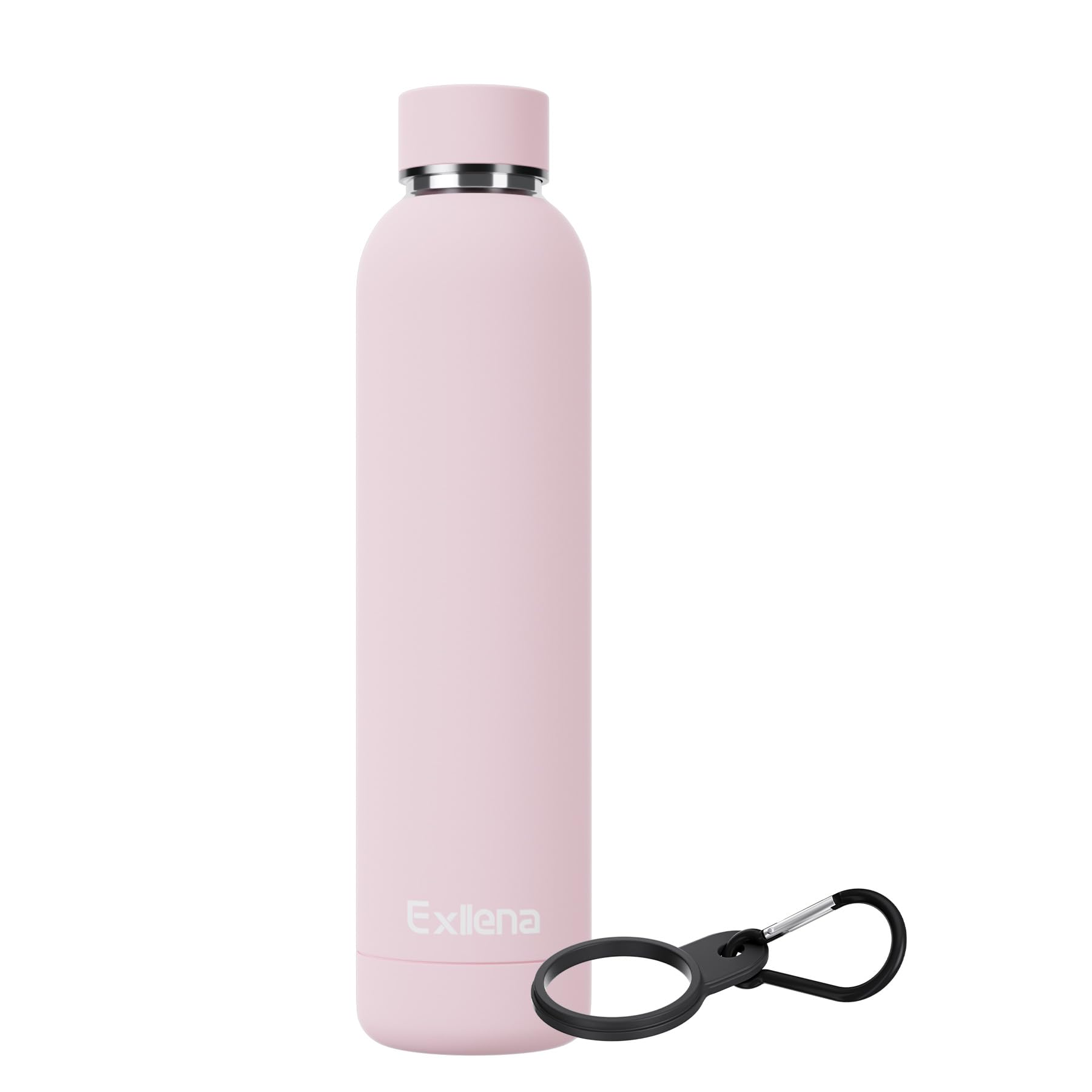 Exllena Insulated Water Bottles 750ml with Clip, Double Wall Vacuum Drinks Bottle Keeps Drinks Cold 24 Hrs/Hot 12 Hrs, Stainless Steel Water Bottle BPA Free (Pink)