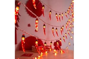 Bicuces Red Chili Pepper String Lights Mexican Decorations 6m 40 LED Red String Lamp Indoor Kitchen Decor Outdoor Mexican Par