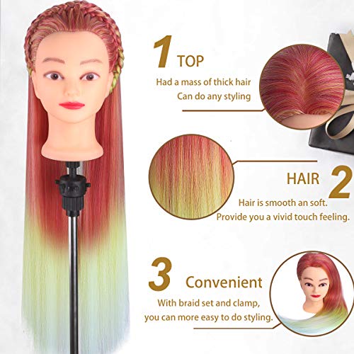 Mannequin Head with Hair, Mcwdoit 28" Hair Mannequin Manikin Head Hair Practice Cosmetology Hair Doll Head Styling Hairdressing Training Braiding Heads with Clamp Holder and Tools - Thumbnail 3